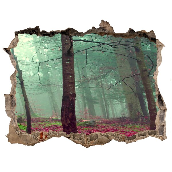 Vinilo pared rota 3d efecto realista Bosque encantado en la niebla