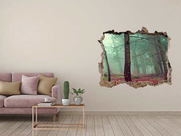 Vinilo pared rota 3d efecto realista Bosque encantado en la niebla