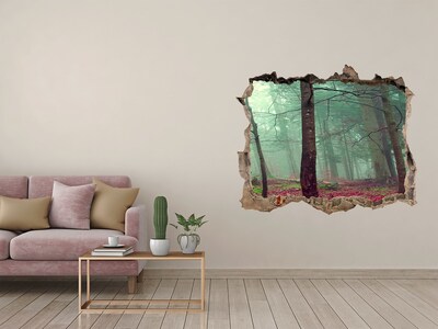 Vinilo pared rota 3d efecto realista Bosque encantado en la niebla