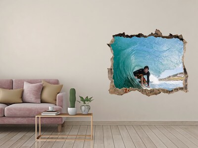 Vinilo pared rota 3d efecto realista Surfeando en el océano