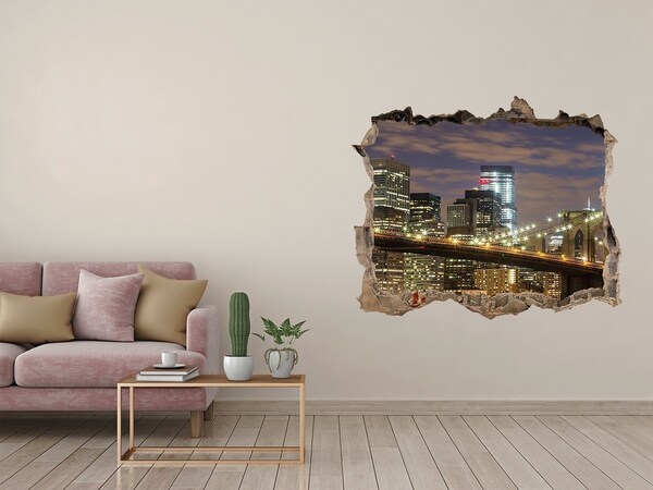 Pegatina agujero en la pared autoadhesiva Vista del puente de Brooklyn de noche