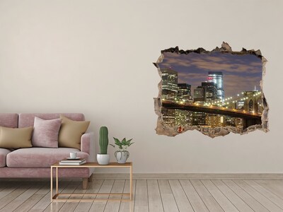 Pegatina agujero en la pared autoadhesiva Vista del puente de Brooklyn de noche