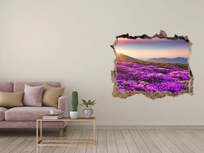 Vinilo pared rota 3d efecto realista Paisaje floral en las montañas