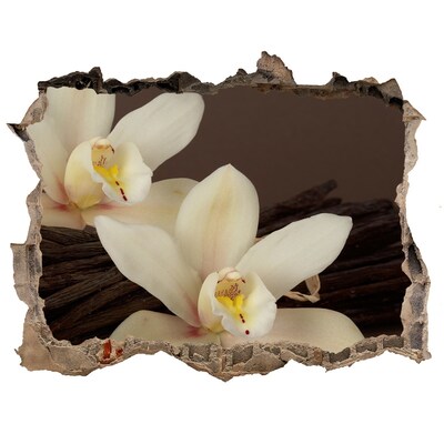 Vinilo pared rota 3d efecto realista Flores de orquídea en una pared dañada