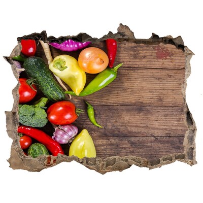 Trampantojo de pared rota efecto profundidad Frutas y verduras en un agujero en la pared