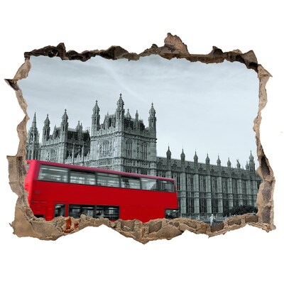 Pegatina agujero en la pared autoadhesiva Paisaje de Londres con un autobús rojo