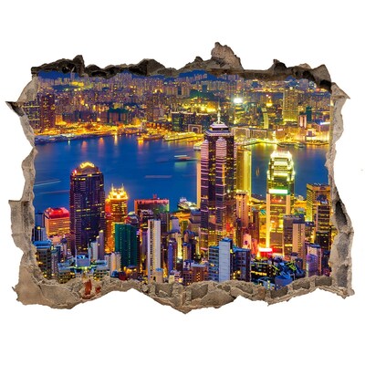Pegatina de vinilo agujero 3d para pared Vista de Hong Kong de noche