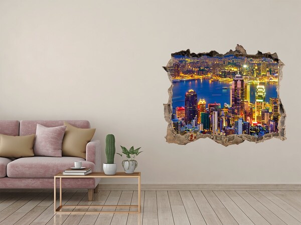 Fototapeta dziura na ścianę 3d Widok na Hongkong nocą