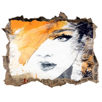 Vinilo pared rota 3d efecto realista Retrato en tonos dorados