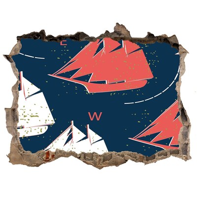 Trampantojo de pared rota efecto profundidad Barcos en el mar