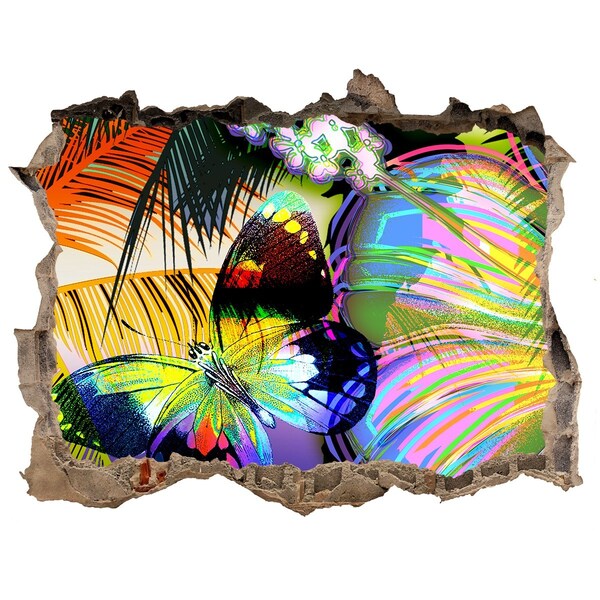 Samoprzylepna dziura naklejka Kolorowy motyl w dziurze w ścianie
