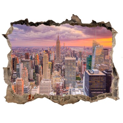 Vinilo pared rota 3d efecto realista Nueva York al atardecer