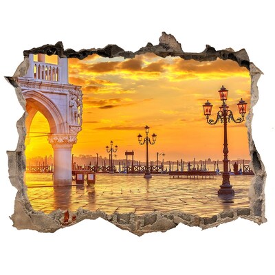 Pegatina de vinilo agujero 3d para pared Atardecer en Venecia