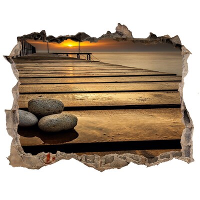 Vinilo pared rota 3d efecto realista Puesta de sol sobre el muelle