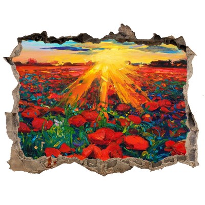 Pegatina agujero en la pared autoadhesiva Prado de flores bajo el sol