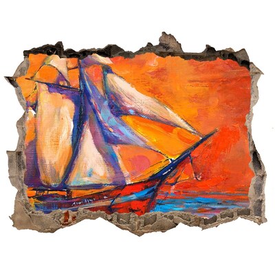 Vinilo pared rota 3d efecto realista Puesta de sol en el mar