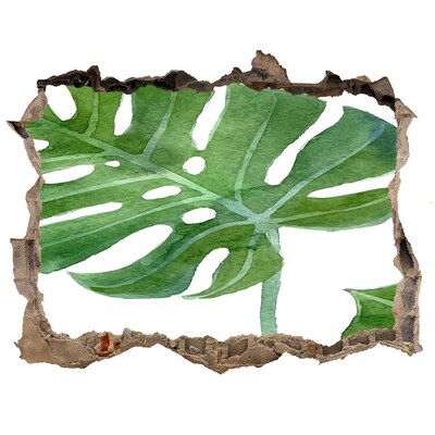 Pegatina de vinilo agujero 3d para pared Monstera verde en hormigón