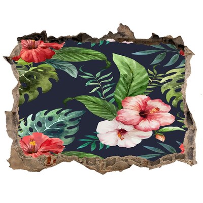 Vinilo pared rota 3d efecto realista Jardín tropical en un agujero en la pared