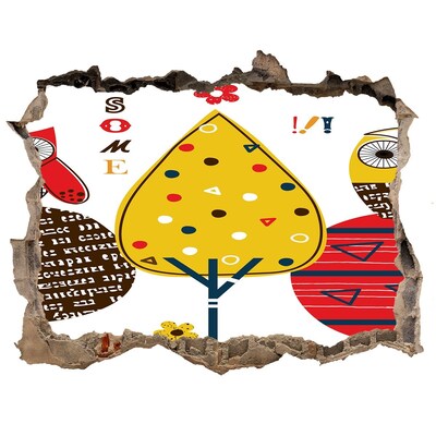 Pegatina de vinilo agujero 3d para pared Árboles coloridos en un agujero en la pared