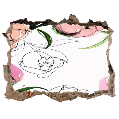 Vinilo pared rota 3d efecto realista Un mural floral detrás de una pared dañada