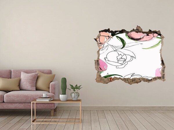 Naklejka 3D dziura na ścianę Kwiatowy mural za zniszczoną ścianą