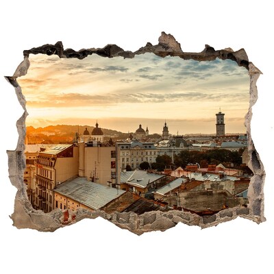 Pegatina agujero en la pared autoadhesiva Puesta de sol sobre la ciudad