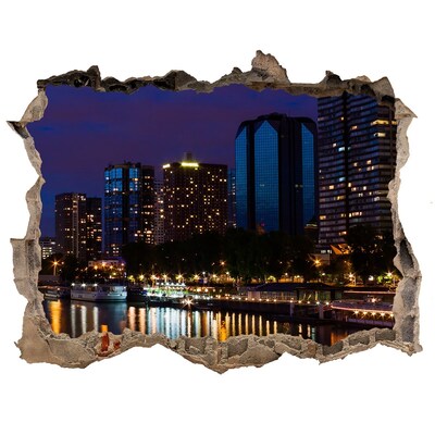 Trampantojo de pared rota efecto profundidad Panorama nocturno de la ciudad