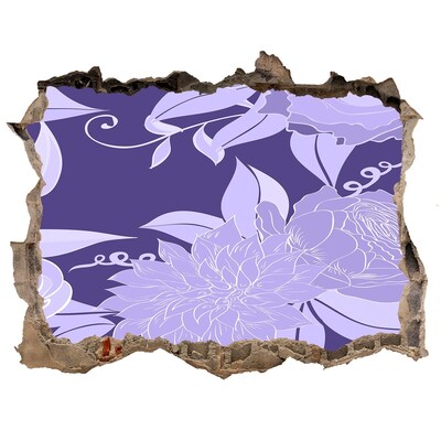 Trampantojo de pared rota efecto profundidad Motivo floral sobre fondo morado