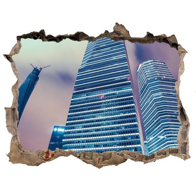 Pegatina agujero en la pared autoadhesiva Ciudad moderna a través de un agujero en la pared