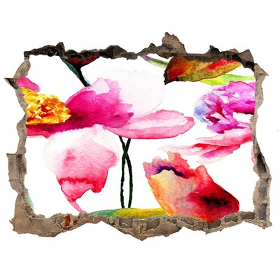 Vinilo pared rota 3d efecto realista Jardín de flores detrás del muro