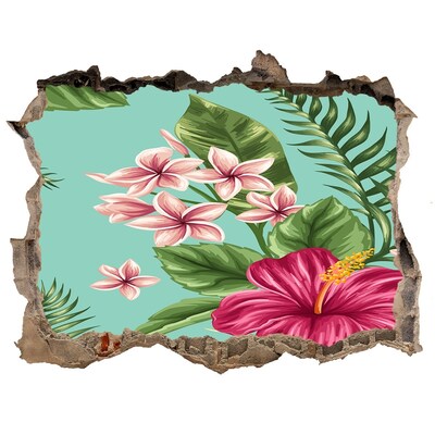 Pegatina de vinilo agujero 3d para pared Paraíso tropical con flores