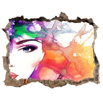 Vinilo pared rota 3d efecto realista Retrato en agua coloreada