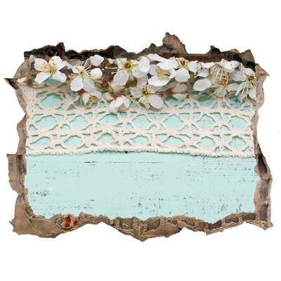 Pegatina agujero en la pared autoadhesiva Motivo floral sobre fondo de madera azul