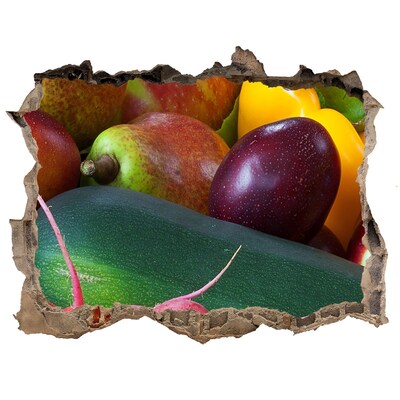 Pegatina de vinilo agujero 3d para pared Frutas y verduras en un agujero en la pared