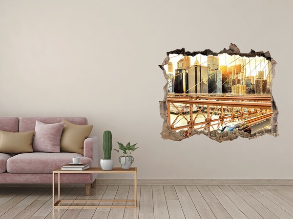 Fototapeta dziura na ścianę 3d Most Brookliński o zachodzie słońca