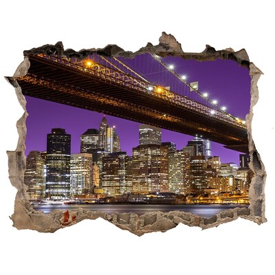 Vinilo pared rota 3d efecto realista Puente de Brooklyn de noche