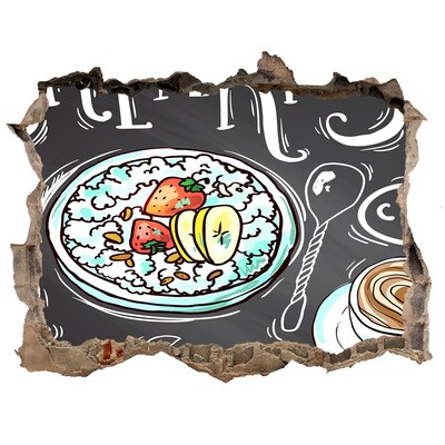 Vinilo pared rota 3d efecto realista Desayuno retro