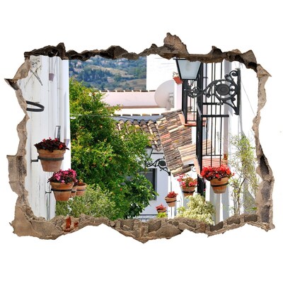 Trampantojo de pared rota efecto profundidad Una calle encantadora en un pueblo blanco