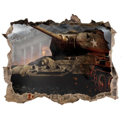 Vinilo pared rota 3d efecto realista Tanque en las ruinas de la ciudad