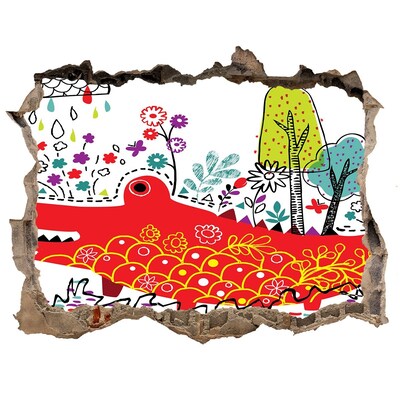 Pegatina agujero en la pared autoadhesiva Cocodrilo en un paisaje colorido