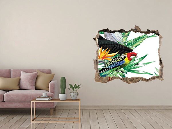 Pegatina agujero en la pared autoadhesiva Jungla exótica con aves
