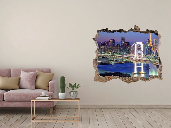 Vinilo pared rota 3d efecto realista Puente de Tokio de noche