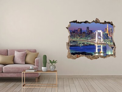 Vinilo pared rota 3d efecto realista Puente de Tokio de noche