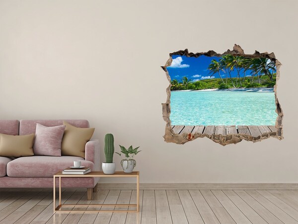Pegatina de vinilo agujero 3d para pared Oasis tropical junto al mar