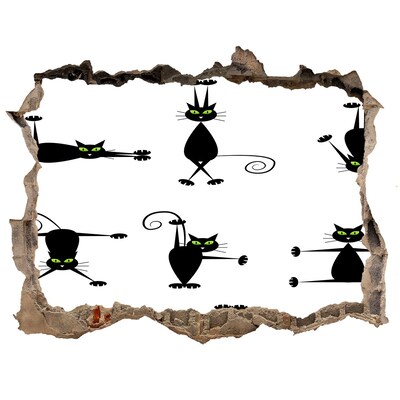 Trampantojo de pared rota efecto profundidad Gatos negros sobre fondo blanco