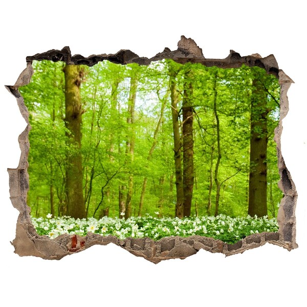 Trampantojo de pared rota efecto profundidad Un bosque verde con flores florecientes