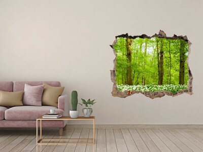 Trampantojo de pared rota efecto profundidad Un bosque verde con flores florecientes