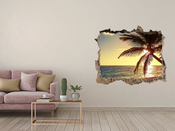 Pegatina de vinilo agujero 3d para pared Atardecer en la playa