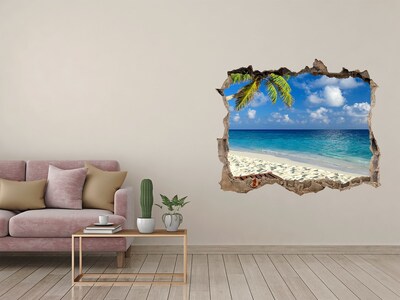 Pegatina de vinilo agujero 3d para pared Playa tropical con palmeras