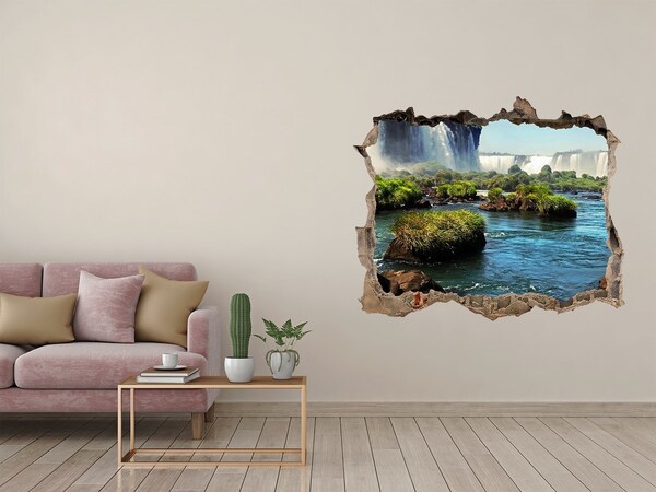 Vinilo pared rota 3d efecto realista Cascadas y un oasis verde